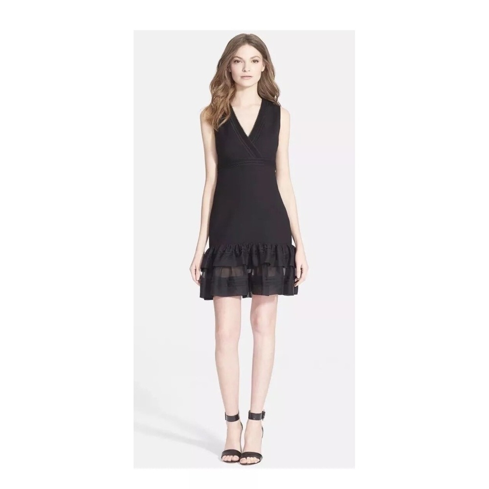DVF Diane von Furstenberg Rayan Two Ruffle Hem Sheath Dress Black Sz 10